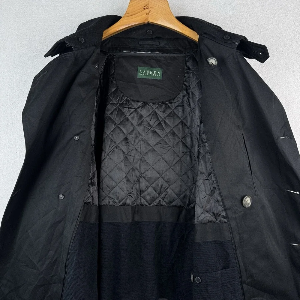 Ralph Lauren Black Trench Coat OverCoat Quilted Cotton Blend Lined Insulated 48R